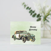 ヴィンテージグリーン自動水色誕生日 ポストカード (スタンド正面)
