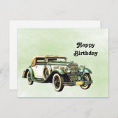 ヴィンテージグリーン自動水色誕生日 ポストカード (正面/裏面)