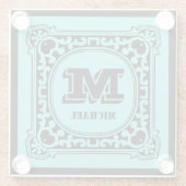 ヴィンテージグリーン装飾アルファベット名モノグラム ガラスコースター (裏面)