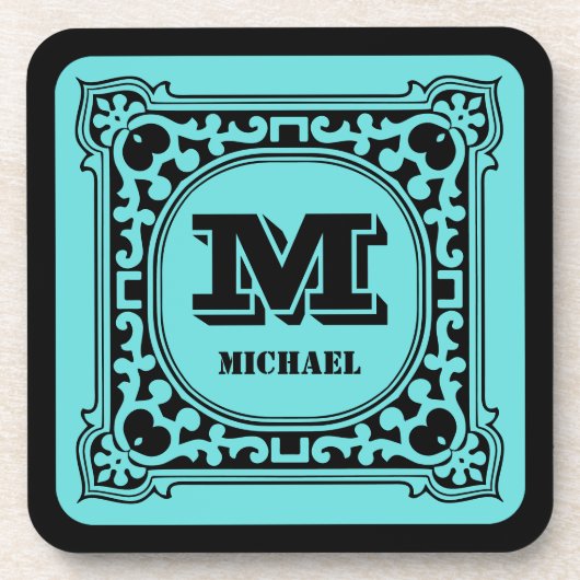 ヴィンテージグリーン装飾アルファベット名モノグラム コースター (正面)