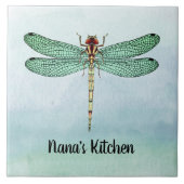 ヴィンテージグリーン金ゴールドトンボの青い水色 タイル (正面)