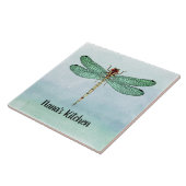 ヴィンテージグリーン金ゴールドトンボの青い水色 タイル (側面)