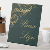 ヴィンテージグリーン金ゴールドフローラダマスクウェディング 台座サイン (インサイチュ)