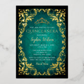 ヴィンテージグリーン金ゴールドプリンセスティアラキンセアニラ 箔招待状 (正面)