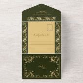 ヴィンテージグリーン金ゴールドレースバジェット結婚ズ オールインワン招待状 (外側)