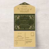 ヴィンテージグリーン金ゴールドレースバジェット結婚ズ オールインワン招待状 (内側)