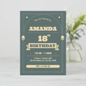 ヴィンテージグリーン18誕生日招待状 招待状 (スタンド正面)