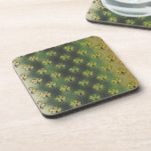 ヴィンテージグリーン、グレーとオレンジのシャムロックセントパトリック コースター (左側)