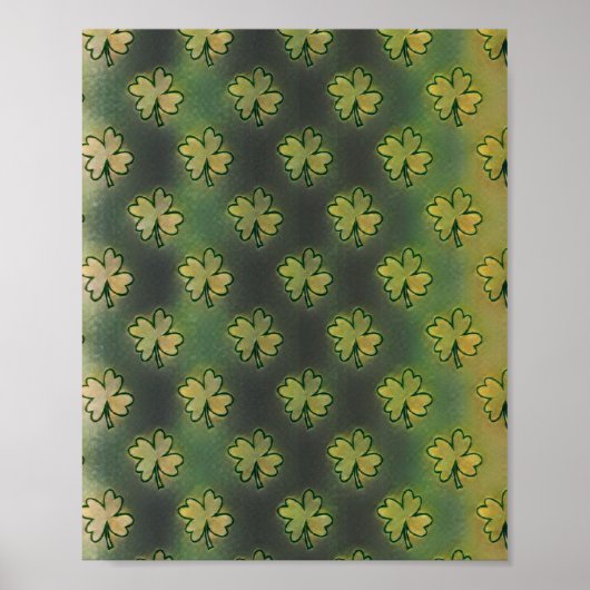 ヴィンテージグリーン、グレーとオレンジのシャムロックセントパトリック ポスター (正面)