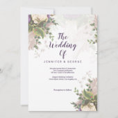 ヴィンテージグリーン パープル ライラック アイボリー フローラル ウェディング 招待状 (正面)