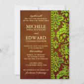ヴィンテージグリーン&ブラウンダマスレース結婚ズ 招待状 (正面)