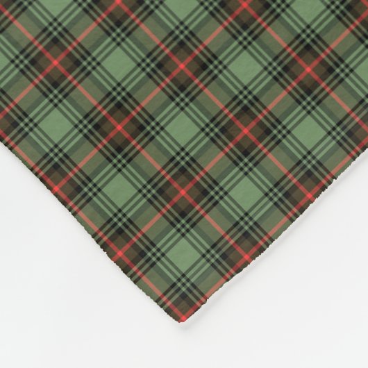 ヴィンテージグリーン、ブラック、レッドプレイド フリースブランケット (角)