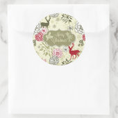 ヴィンテージグリーン/レッドディアホリデーステッカー ラウンドシール (バッグ)