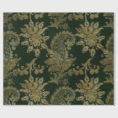 ヴィンテージグリーン&金ゴールドフェイクフローラクリスマスベルベット ラッピングペーパー (フラット)