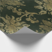 ヴィンテージグリーン&金ゴールドフェイクフローラクリスマスベルベット ラッピングペーパー (角)