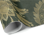 ヴィンテージグリーン&金ゴールドフェイクフローラクリスマスベルベット ラッピングペーパー (ロールコーナー)