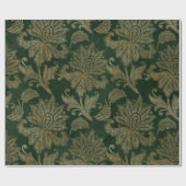 ヴィンテージグリーン&金ゴールドフェイクフローラクリスマスベルベット ラッピングペーパー (フラット)