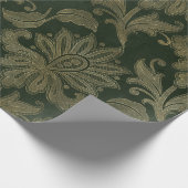 ヴィンテージグリーン&金ゴールドフェイクフローラクリスマスベルベット ラッピングペーパー (角)