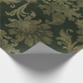 ヴィンテージグリーン&金ゴールドフェイクフローラクリスマスベルベット ラッピングペーパー (角)