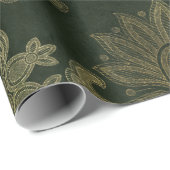 ヴィンテージグリーン&金ゴールドフェイクフローラクリスマスベルベット ラッピングペーパー (ロールコーナー)