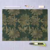ヴィンテージグリーン&金ゴールドフェイクフローラクリスマスベルベット 薄葉紙 (クラフト)