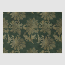 ヴィンテージグリーン&金ゴールドフェイクフローラクリスマスベルベット