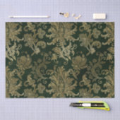 ヴィンテージグリーン&金ゴールドフェイクフローラクリスマスベルベット 薄葉紙 (クラフト)