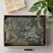 ヴィンテージグリーン&金ゴールドフェイクフローラクリスマスベルベット 薄葉紙 (ギフト)