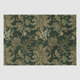 ヴィンテージグリーン&金ゴールドフェイクフローラクリスマスベルベット 薄葉紙