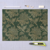 ヴィンテージグリーン&金ゴールドフェイクフローラクリスマスベルベット 薄葉紙 (クラフト)