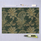 ヴィンテージグリーン&金ゴールドフェイクフローラクリスマスベルベット 薄葉紙 (クラフト)