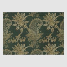 ヴィンテージグリーン&金ゴールドフェイクフローラクリスマスベルベット 薄葉紙