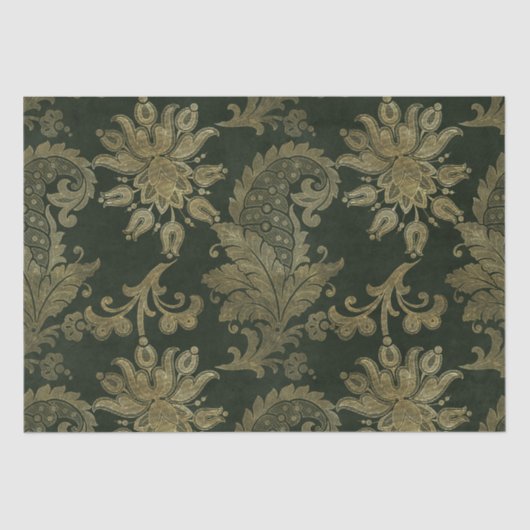 ヴィンテージグリーン&金ゴールドフェイクフローラクリスマスベルベット 薄葉紙 (正面)