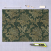 ヴィンテージグリーン&金ゴールドフェイクフローラクリスマスベルベット 薄葉紙 (クラフト)