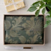 ヴィンテージグリーン&金ゴールドフェイクフローラクリスマスベルベット 薄葉紙 (ギフト)