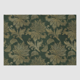 ヴィンテージグリーン&金ゴールドフェイクフローラクリスマスベルベット 薄葉紙