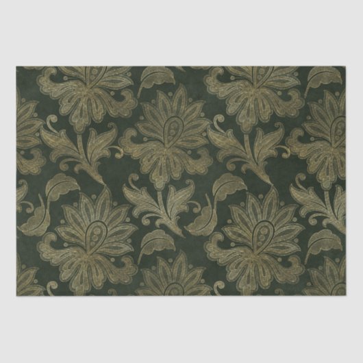 ヴィンテージグリーン&金ゴールドフェイクフローラクリスマスベルベット 薄葉紙 (正面)