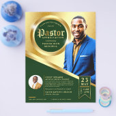 ヴィンテージグリーン&金ゴールド牧師の感謝の教会 チラシ (シングル)