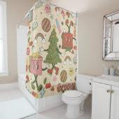 ヴィンテージグルービディスコのクリスマスツリー シャワーカーテン (インサイチュ)