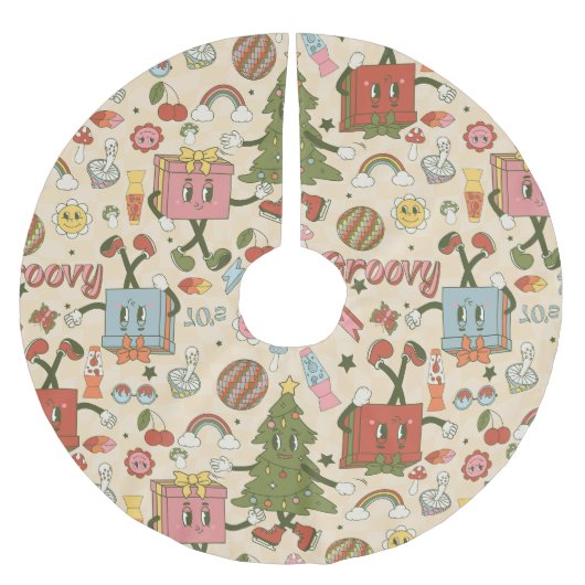 ヴィンテージグルービディスコのクリスマスツリー ブラッシュドポリエステルツリースカート (正面)