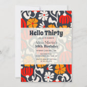 ヴィンテージグルービーフラワーハローサーティーンネイビー誕生日 招待状 (正面)