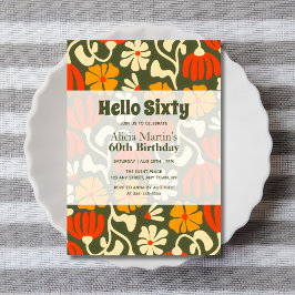 ヴィンテージグルービーフラワーハローシックス60誕生日 招待状