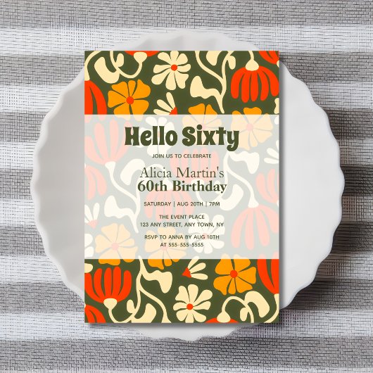 ヴィンテージグルービーフラワーハローシックス60誕生日 招待状