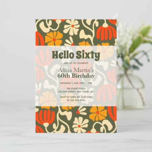 ヴィンテージグルービーフラワーハローシックス60誕生日 招待状 (スタンド正面)
