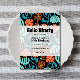 ヴィンテージグルービーフラワーハローナイ90誕生日 招待状