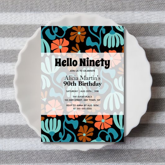 ヴィンテージグルービーフラワーハローナイ90誕生日 招待状