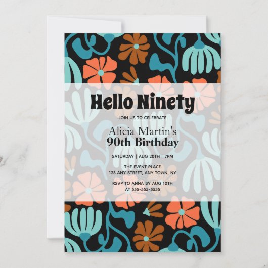 ヴィンテージグルービーフラワーハローナイ90誕生日 招待状 (正面)