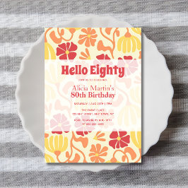ヴィンテージグルービーフラワーハロー八十誕生日 招待状
