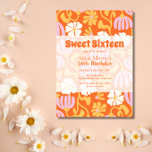 ヴィンテージグルービーフラワーSweet sixteen16誕生日 招待状