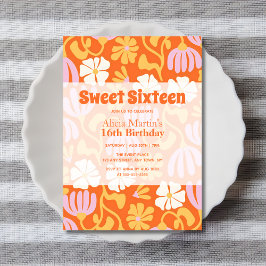 ヴィンテージグルービーフラワーSweet sixteen16誕生日 招待状